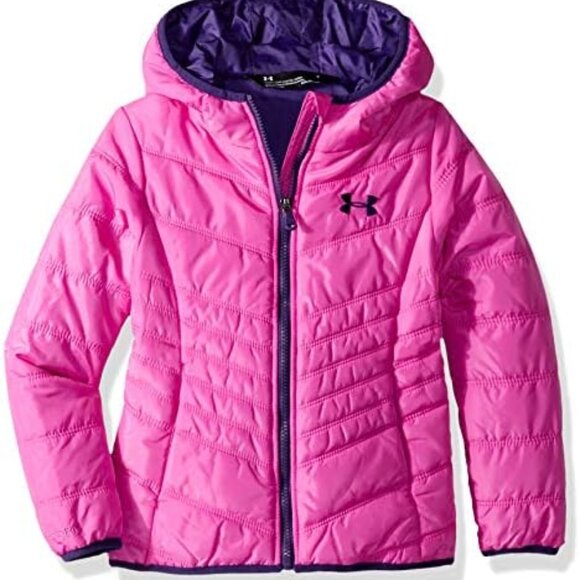 Under Armour Girls 5 Fitted Dark Pink Insulated Hooded Winter Puffer Jacket - Picture 1 of 9